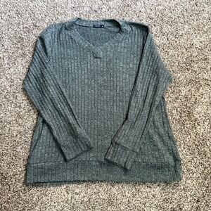 Sampeel Women's Fall Heather Green XL V-Neck Casual Ribbed lightweight Sweater